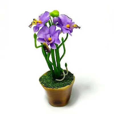 Miniature Purple Orchid Phalaenopsis Clay Flower In Pot Dollhouse Collection  • $3.89