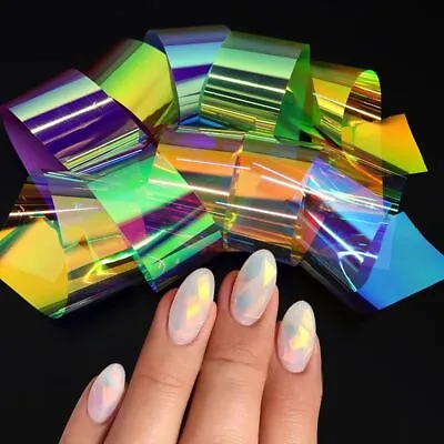 BROKEN GLASS Nail Foil 9 Colours NAILS Stickers Mirror Transfer Shimmer Effect • £1.50