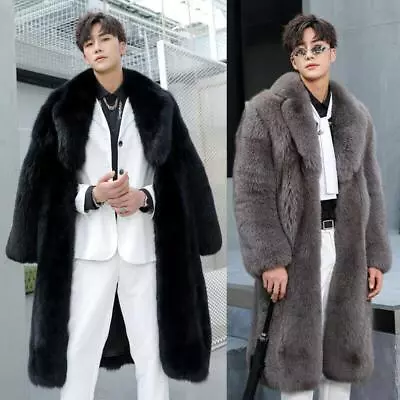 2023 New Men's Lapel Winter Artificial Fox Fur Coat Warm Long Parka • $125.72