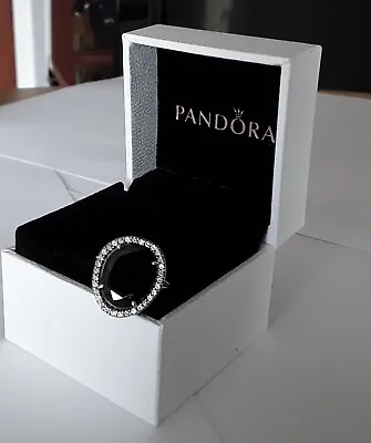 Pandora   Silver   And   Black Spinel   Ring  Size   50  WIth Box    190893SPB • £55