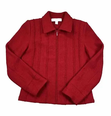 Vintage Mainbocher Womens Jacket Size Large Red Full Zip Wool - Nice Texture • $19.99