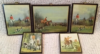 5 Vintage English Fox Hunt Picture Plaques Equestrian Wooden 4x5 Inch 3x5 Inch  • $33.99