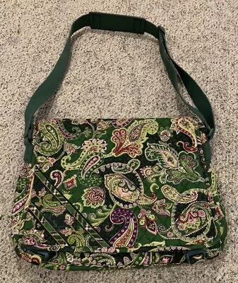 Vera Bradley Dark Green Messenger Bag W/Adjustable Shoulder Strap 100% Cotton • $34.95