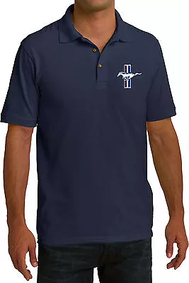 Mens Pique Polo Shirt Ford Mustang The Legend Lives Crest Pocket Print • $20.69