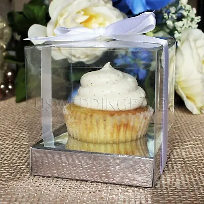 US Wedding Favors(TM) Clear PET Cupcake Boxes W/ Silver Or Gold Inserts 3.5  • $89.99