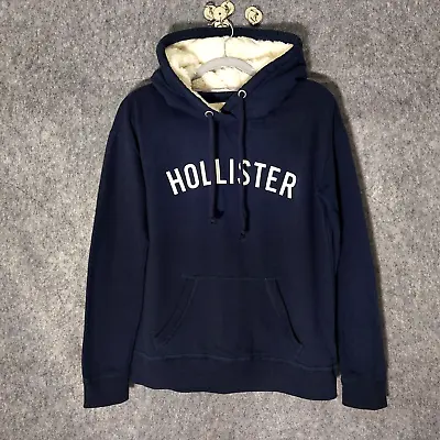 Hollister Hoodie S Faux Fur Line Pull Over Embroidered Logo Pockets Long Sleeve • $20.74