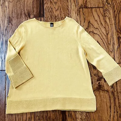 Marla Wynne Womens Sz M Light Sweater Ribbed Texture Boxy Top Boat Neck Mustard • $19.95