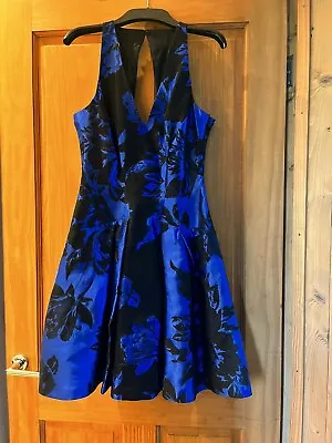 COAST Cobalt Blue / Black Moya Jacquard Dress. Size 8. NEW. RRP £135 • £22