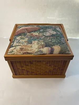 Vintage Wicker Sewing Basket Box Wood Handle Fabri-Centers Of America SEE DESC • $26