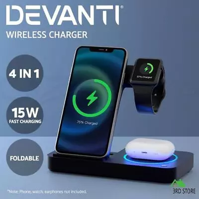 Devanti 4-in-1 Wireless Charger Dock Fast Charging For Apple IWatch Airpod Black • $23.40