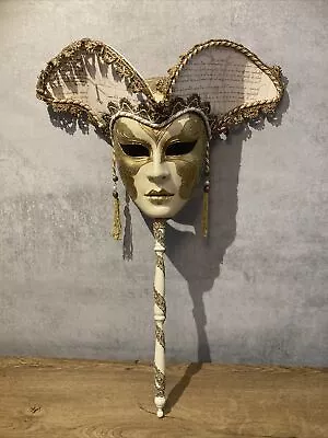 Rare Hand-Crafted Venetian Venezia Masquerade Mask Opera Stick Made In Italy • £49.99