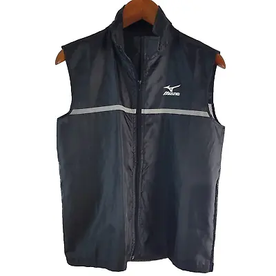 Mizuno Running Vest Reflective Strips Full Zip Windbreaker Jacket Black Mens S • $14.99