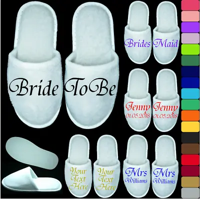 £1.99 • Buy White Spa Slippers Wedding Closed Toe Personalised Print Novelty Bridal Party