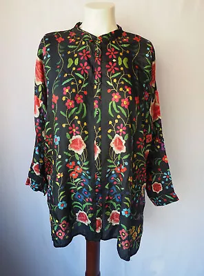$125 • Buy Johnny Was 100% Silk Habotai Oversized Blouse Floral Print Black Size PXS