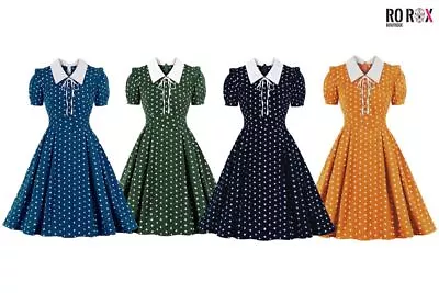£22 • Buy Ro Rox Verity Swing Dress Polka Dot Vintage 1950s Peter Pan Collar Retro