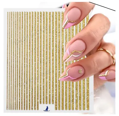 Nail Art Stickers Holographic Gold Stripe Self-adhesive Nail Art Decoration • £2.25