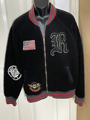 Ralph Lauren Rugby XL Black Fleece R Patch + Bonus Patches Wing Jacket • $350
