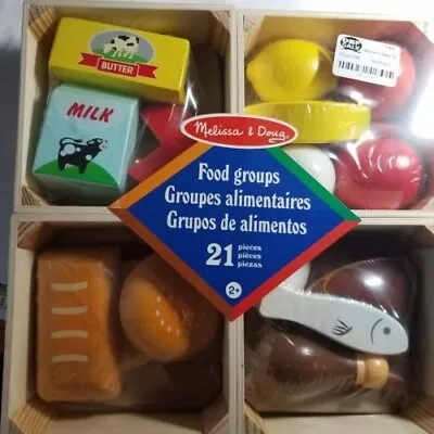 Melissa & Doug Food Groups - 21 Hand-Painted Wooden Pieces And 4 Crates  **NEW** • $17.28