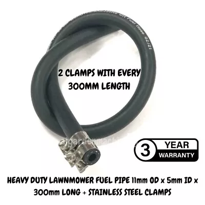 Lawnmower Heavy Duty Fuel Pipe 5mm X 11mm Hose +2 S/S Clamps Per 300mm • £5.99