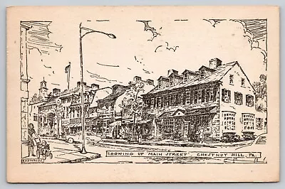 Postcard PA Chestnut Hill Looking Up Main Street R.H. Sturges Eagle Hotel • $5.95