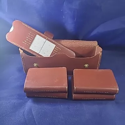 Rare🔎 Leather Case Of 4 Burgess  Bowes Midget Dictionaries EUROPE WITH EASE In  • $125