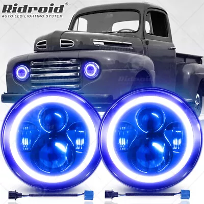 For Ford F1 1948-1952 Halo 7  Inch Round LED Headlight Angel Eye DRL Turn Lights • $49.99