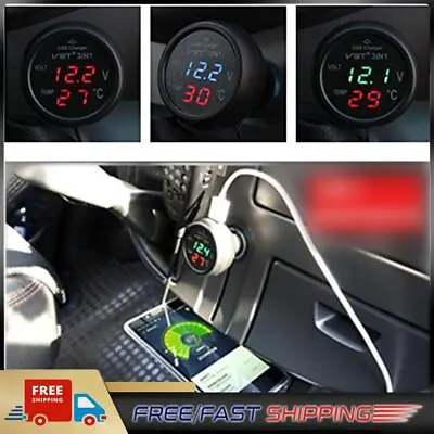 3 In 1 Car Voltmeter Thermometer 12V 24V Multifunctional Adapter (Red Green) • £6.76