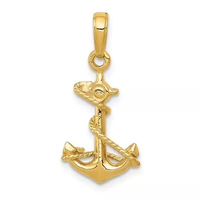 Real 14kt Yellow Gold 3-D Anchor With Rope Pendant • $131.96