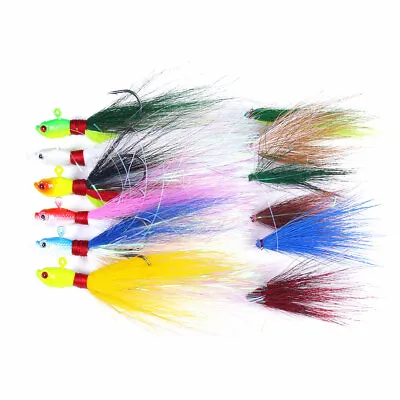 6PCS/Set Bucktail Feather Jigs 7-85g Bait Saltwater Lures Bass Fishing Tackle • $15.82