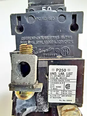 $35 • Buy Circuit Breaker  Pushmatic P250 50 Amp 2 Pole 120/240V