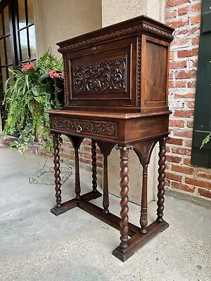 Antique French Carved Secretary Petite Writing Desk Barley Twist Louis XIII • $3550