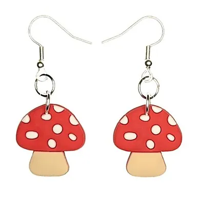 Mushroom Shroom Earrings Handmade Hypoallergenic Silver Plated Fishhooks • $8.99