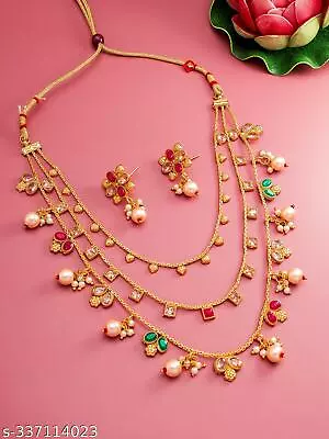 Indian Bollywood Gold Plated Layer Choker Necklace Ethnic Jewelry Set • $18.37