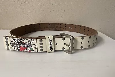 Ed Hardy White Leather Belt With Heart Skull  Size L Style-EH3130 • $27.99