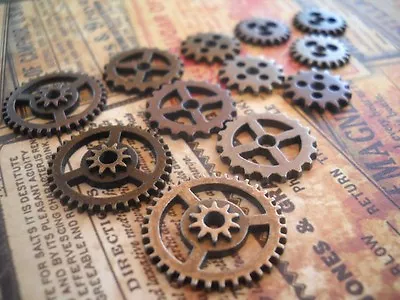 12 Clock Gears Assorted Metals Steampunk Cog Charms Spurs Bronze Copper Links • $4.19