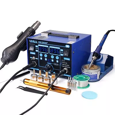 862bd+ Smd Esd Safe 2 In 1 Soldering Iron Hot Air Rework Station F /c With Multi • $160.16