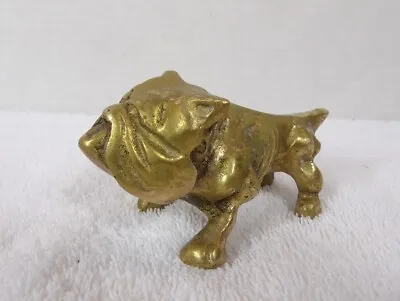 Brass Bulldog Dog Figurine Paperweight Desk Art Dog Patina Shelf Decor Vtg • $17