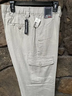 ROUNDTREE & YORKE Linen Blend Drawstring Cargo Pants Stretch Trousers STONE NWT • $19.99