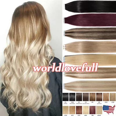 Tape In Hair Extensions Remy Human Hair Seamless Invisible Glue Skin Weft Hair • $30.40