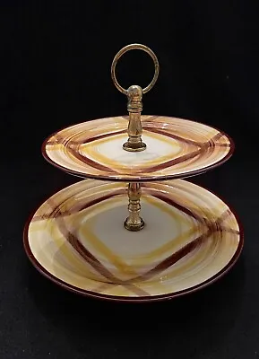 Vintage MCM 2-Tier Serving Tray-VERNONWARE  ORGANDIE -Brown Gold Yellow • $26.99