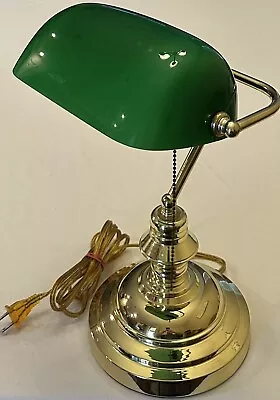 Vintage Bankers Desk Lamp Classic Emerald Green Glass Shade Mid Century Styled • $49.95