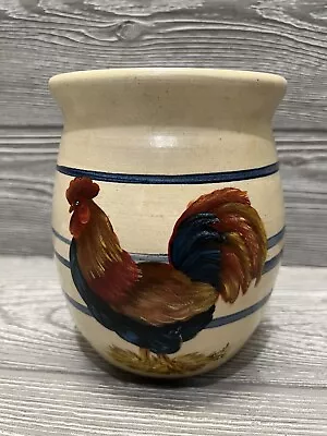 Rooster On Crock Hand Painted Farmhouse Decor 6.25” Vintage 1990s Pottery • $16.99