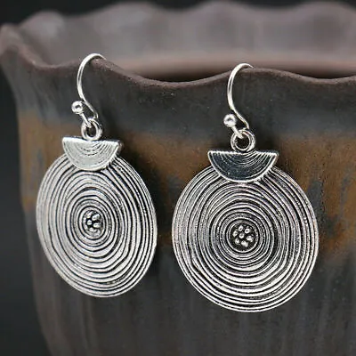 $15.74 • Buy Boho 925 Sterling Silver Vintage Style Tibetan Tibet Dangle Drop Hook Earrings