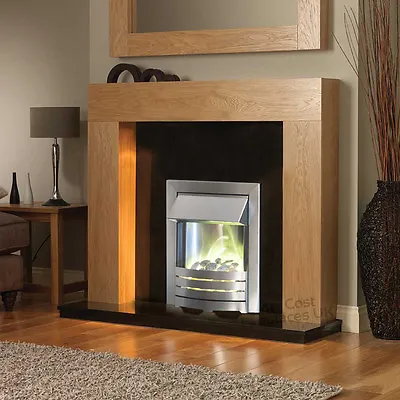 Electric Oak Wood Surround Black Silver Free Standing Fire Fireplace Suite - 54  • £581
