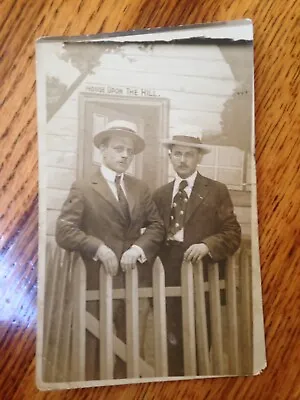 Vintage Black & White Photo Men Straw Boat Hat Gambler House Upon Hill Gay Int • $8