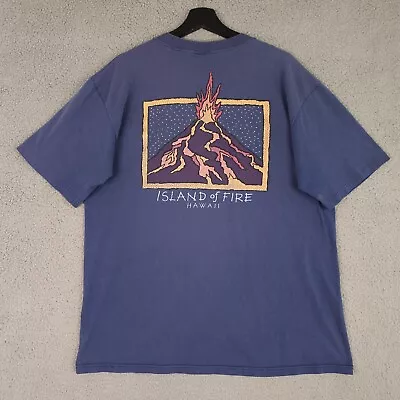 Vintage Crazy Shirt Hawaii Mens Large Blue Island Of Fire Volcano Single Stitch • $18