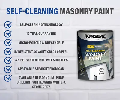 Ronseal Self-Cleaning Masonry Brick Concrete Paint 5L All Colours • £24.77