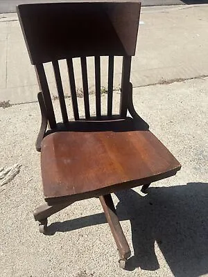 ANTIQUE Johnson Chair Co Swivel Desk Bankers Lawyers Cast Iron Oak Wood Gunlocke • $250