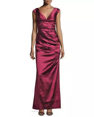 AIDAN MATTOX ~ Red Taffeta Cap Sleeve Double V Ruched Formal Gown 8 NEW $495 • $76.99