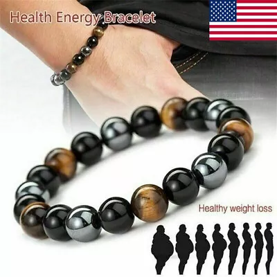 Energy Healing Stretch Bracelet Natural Stone Hematite Tiger Eye For Men/Women • $2.83